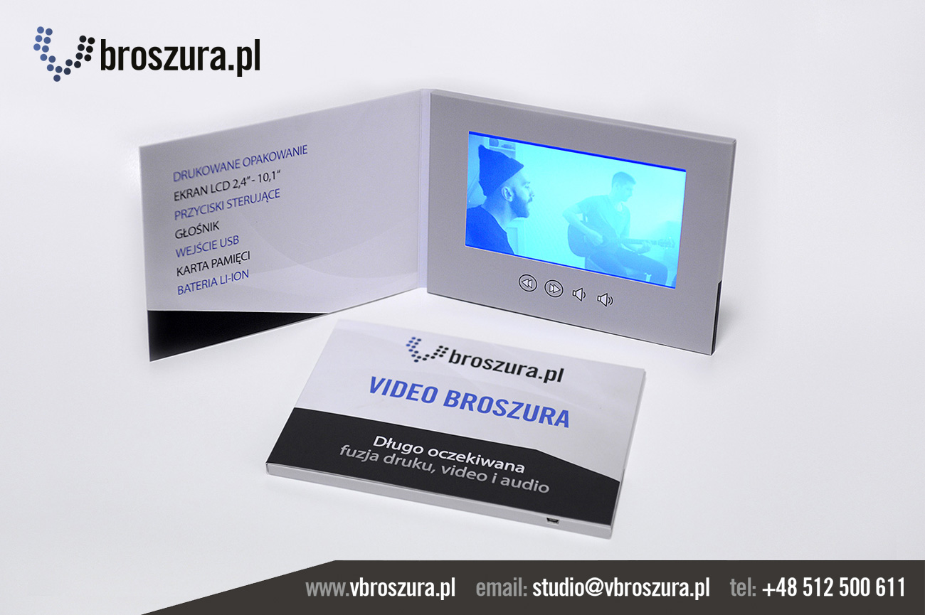Video broszura, video folder, video zaproszenie, kompozycja, okładka, przyciski, ekran LCD